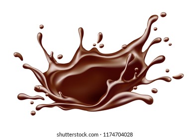 Sweet milk chocolate splash with drops, bubbles and blots. Eps10 vector illustration isolated on white background.