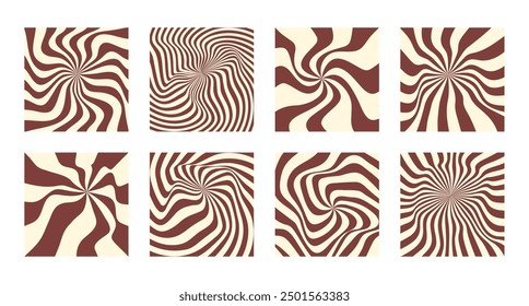 Sweet Milk Chocolate Swirl Background Collection. Abstract Square Chocolate Mixed Pattern Set.