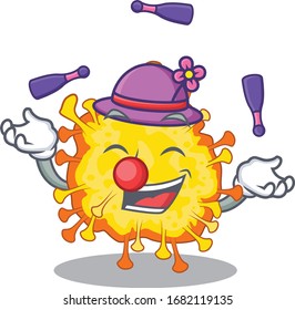 A sweet minacovirus mascot cartoon style playing Juggling