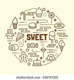 sweet minimal thin line icons set, vector illustration design elements