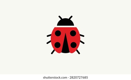 Sweet minimalist red ladybug with black spots and antennae isolated on a solid pristine white background.
