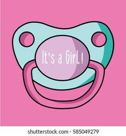 a sweet modern colorful pacifier vector with text on it - it's a girl illustration