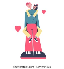 Sweet moment from couple illustration with flat design.