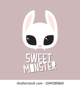 Sweet monster rabbit logo. Rabbit with big eyes logo illustration. Rabbit face.