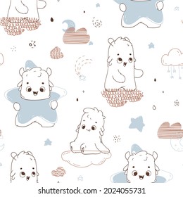 Sweet monster. Seamless pattern for fabric, paper, wrapping, clothing, textile, wallpaper