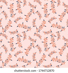 Sweet mood of Seamless pattern palm fern , foliage natural branches,tropical plant hand drawn style in vector EPS10,Design for fashion,fabric,textiles,wrapping,wallpaper and all prints on light pink