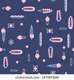 Sweet mood and tone of Hairpin hair accessories pink pearl seamless pattern in vector design. For fashion ,fabric,web,wrapping, and all prints on dark rero blue background color