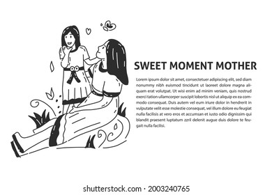 sweet mother and daughter hand drawn illustration