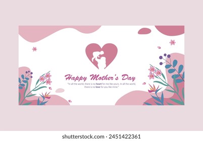 Sweet mother's day banner design with mom and boy silhouette, elegant floral background and touching quotes. Best choice for mother's day moment