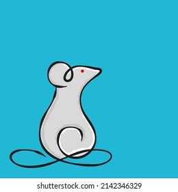 Sweet mouse simple colored drawing on blue background,