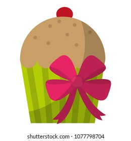 sweet muffin dessert with cherry and ribbon bow