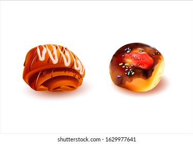  Sweet Muffin. Roll with  icing. Isolated on a white background.