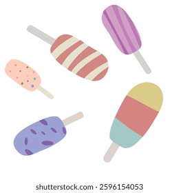 Sweet multicolored ice cream on a stick. Vector illustration.