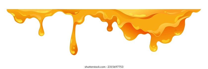 Sweet nectar collected by bees, isolated honey dropping liquid. Fluid with rich color and taste, delicious dietary supplement and food. Beekeeping and apiary, tasty meal. Vector in flat style