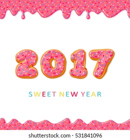 Sweet New Year 2017 from donuts. Donut's pink glaze.