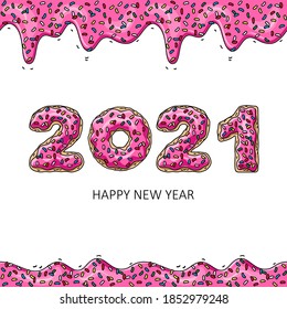 Sweet New Year 2021 from donuts. Donut's pink glaze.