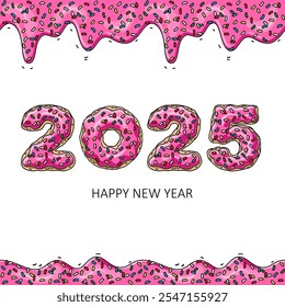 Sweet New Year 2025 from donuts. Donut's pink glaze.