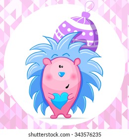 Sweet nice hedgehog. Vector illustration. New Year