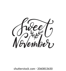 Dulce texto escrito a mano en noviembre. doodle con letras a mano. Cartas mensuales. Caligrafía moderna. Puede utilizarse para pegatinas, revistas, escritura de libros e impresión.