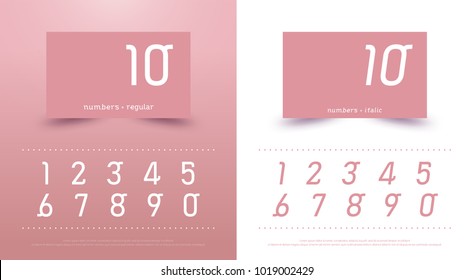 Sweet numbers alphabet font. Number typography classic style pink color font collection set for logo, Name card, Poster, Invitation. vector illustrator