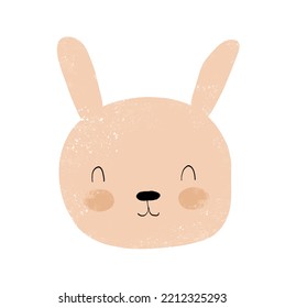 Sweet Nursery Vector Art with Coral Hand Drawn Bunny on a White Background. Cute Prints with Dreamy Rabbit Head ideal for Card, Poster, Wall Art. No Text. Lovely Easter Bunny.