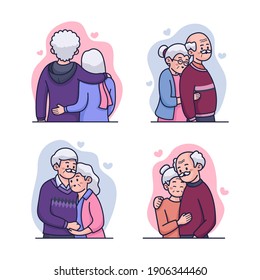 Sweet Old Couple Illustration Set Isolated Background