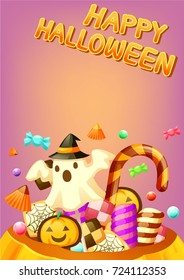 Sweet on Halloween party retro style background , vector illustration
