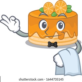 Sweet orange cake Character working as a Waiter