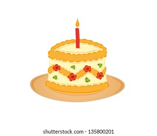 sweet orange cake and one red burning candle