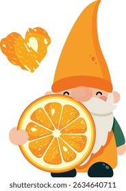 Sweet Orange Citrus Gnome with Heart
