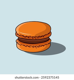 A Sweet Orange Macaron Or Macaroon Soft Glossy Finish Chocolate Cream Filling Vector Illustration
