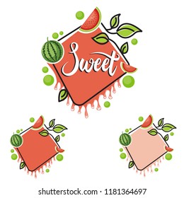 Sweet Orange Rectangle Watermelon Fruit Frame Melting Dripping