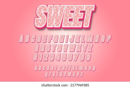 Sweet Original 3d Display Font Design, Alphabet, Letters And Numbers. Modern Sweet Text Style Effect Mockup.