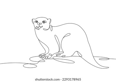 Sweet otter. Mammal predator. World Otter Day. One line drawing for different uses. Vector illustration.