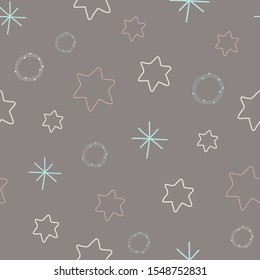 Sweet Outer Space Seamless Repeat Pattern Of Stars In Soft Gender Neutral Colours. Sweet Child Or Baby Vector Background Design.