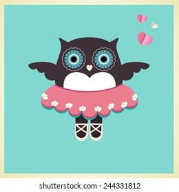 Sweet owl in Ballet slippers tutu and hearts 