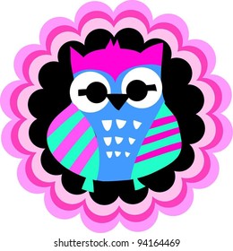 sweet owl with big eyes sticker label design