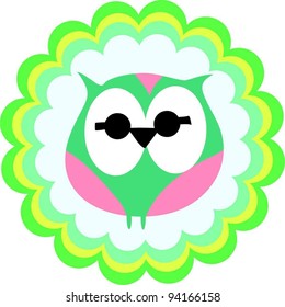 sweet owl with big eyes sticker label design