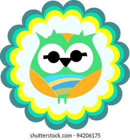 sweet owl with big eyes sticker label design