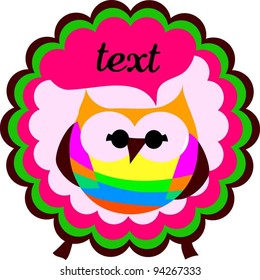 sweet owl with big eyes sticker label design with speech bubble