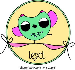 sweet owl big eyes sticker label design vector illustration