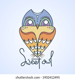 Sweet owl logo. Doodel isolated emblem design. Kids education symbol. Vector illustration