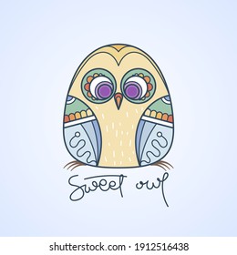 Sweet owl logo. Doodel isolated emblem design. Kids education symbol. Vector illustration
