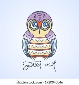 Sweet owl logo. Doodel isolated emblem design. Kids education symbol. Vector illustration
