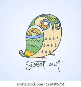 Sweet owl logo. Doodel isolated emblem design. Kids education symbol. Vector illustration