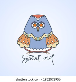 Sweet owl logo. Doodel isolated emblem design. Kids education symbol. Vector illustration