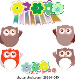sweet owls and flowers mosaic vector
