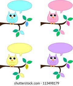 sweet owls with speech bubbles