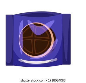 Sweet packed biscuit or cookie snack on white background