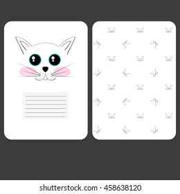 Sweet page for notebook cat diary. Funny cover. For your sprinkler, blaknot, card. A4 Fotrmat